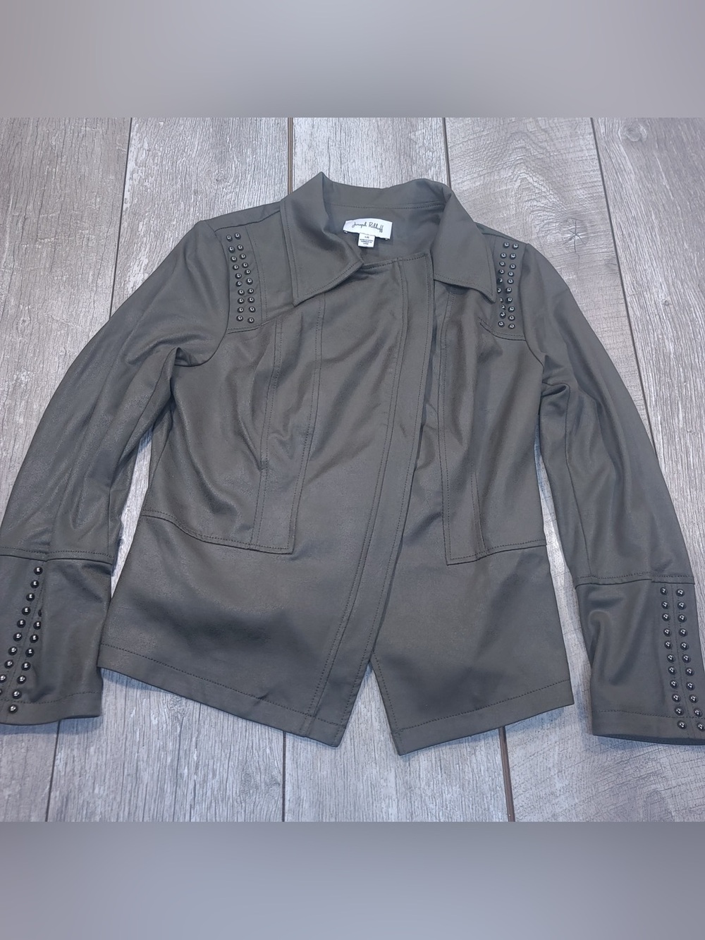 Joseph Ribkoff womenβs olive green studded faux leather jacket size large